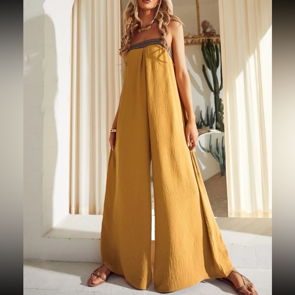 Boho Lace Backless Wide Leg Palazzo Pants Jumpsuit - Picture 7 of 7